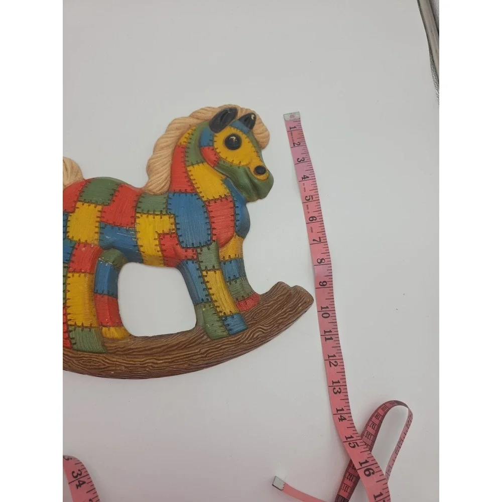 Vintage 1970s Patchwork Rocking Horse Foam Nursery Wall Hanging Art Decor